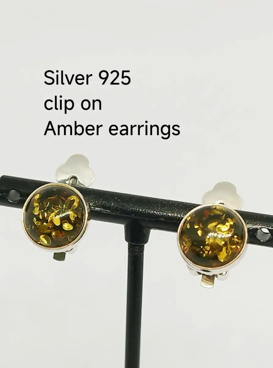 Silver 925 clip on amber gem set earrings