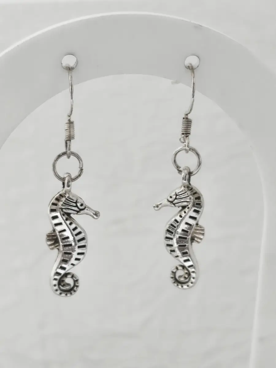 Silver 925 earhooks seahorse dangle earrings