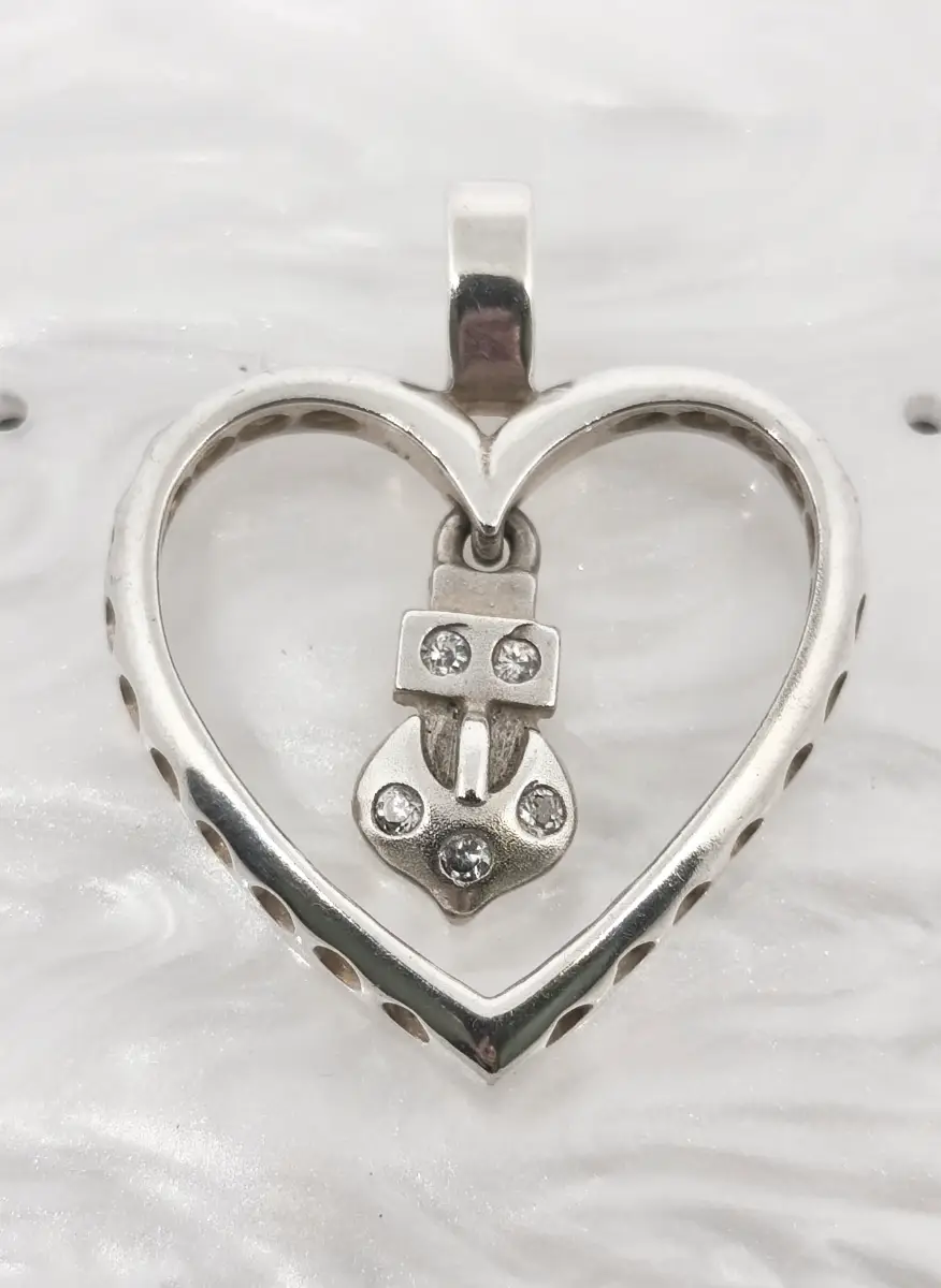 Large vintage silver 925 hallmarked open heart gem set pendant