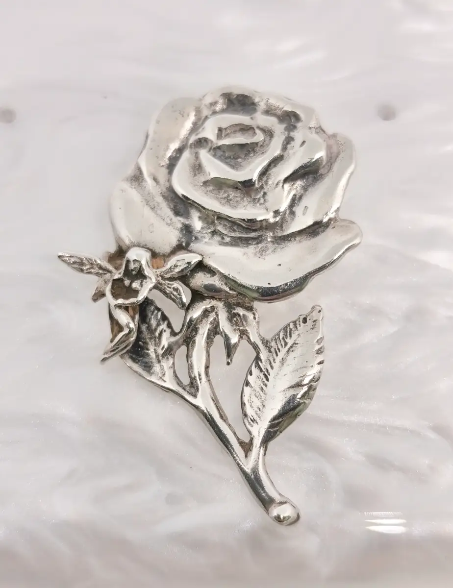 Silver Hallmarked 925 Rose with fairy pendant