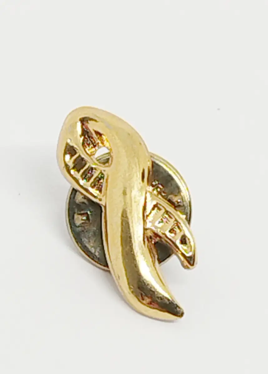 Gold tone breast cancer ribbon pin brooch