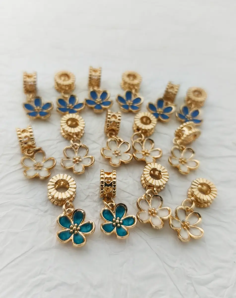 15 gold tone & enamel flower charms or pendants