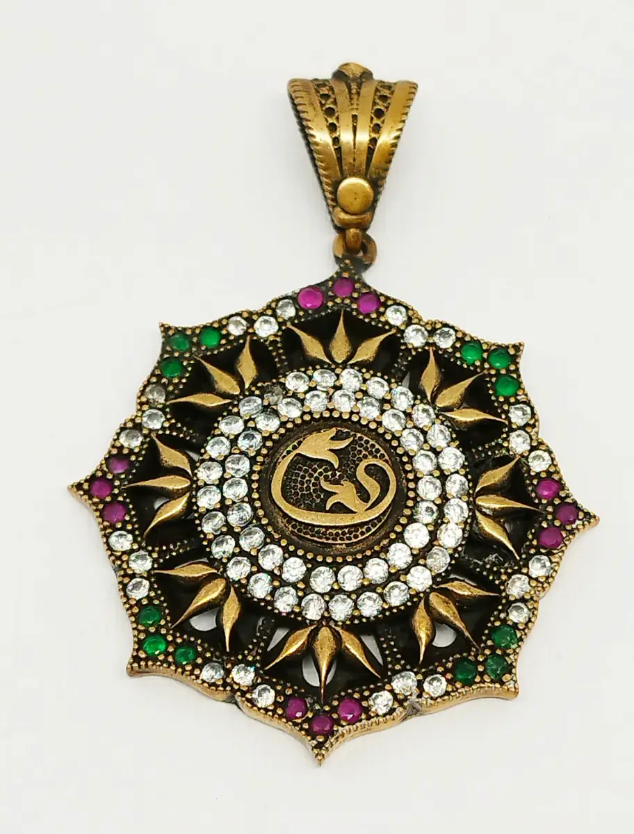 Vintage Ethnic silver 925 multi gem pendant