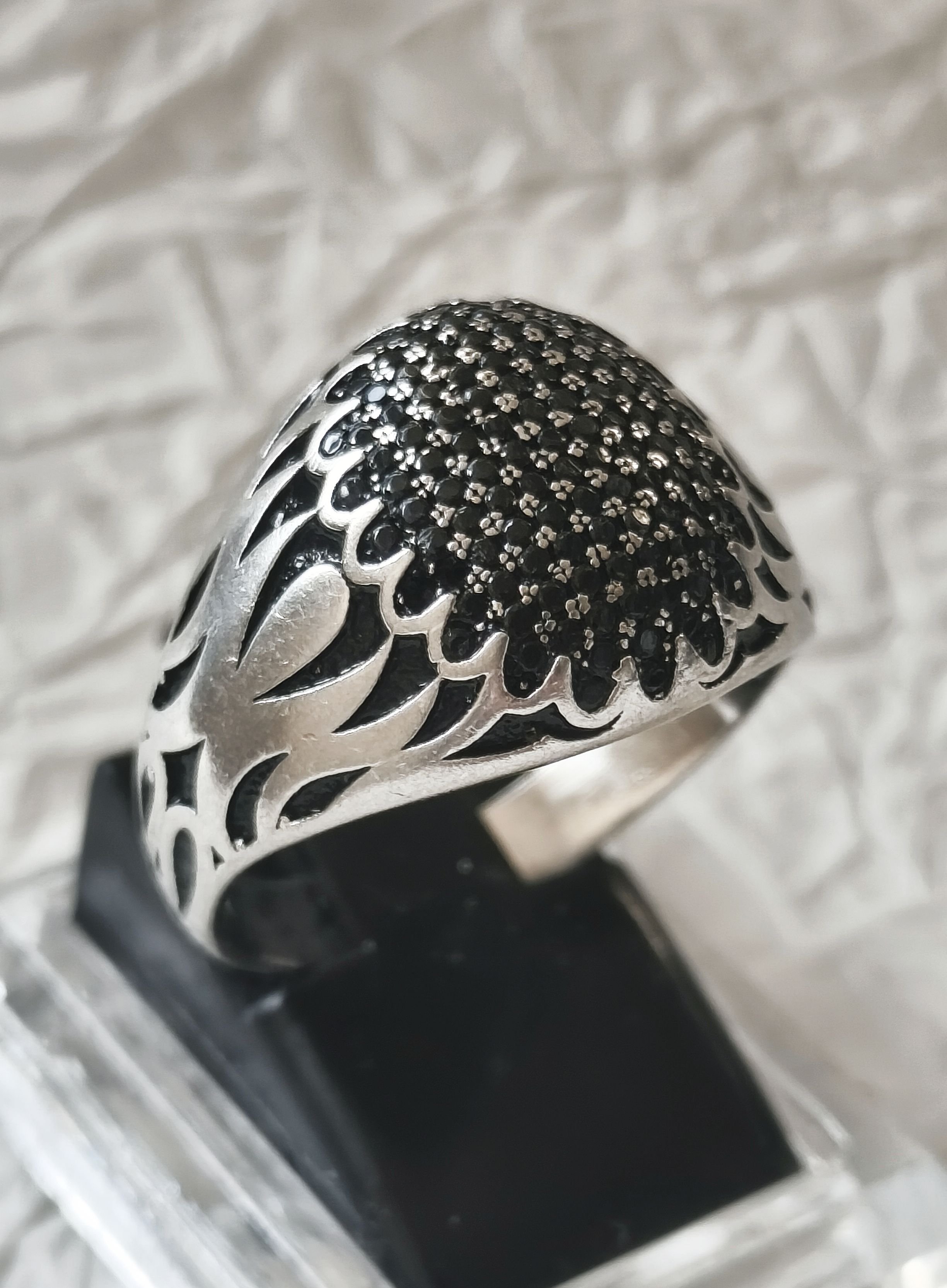 Silver 925 hallmarked Pave style ring with black micro zircons