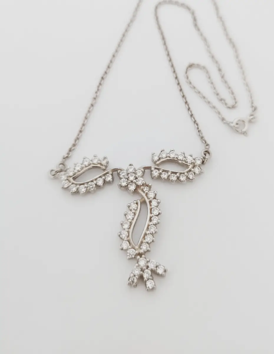 Silver Hallmarked 925 gem set Bow necklace