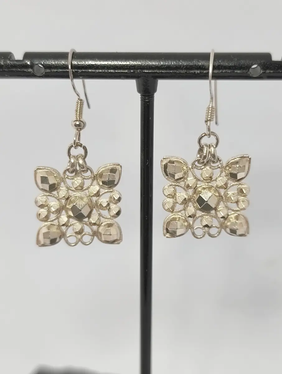 Bespoke silver 925 square dangle earrings