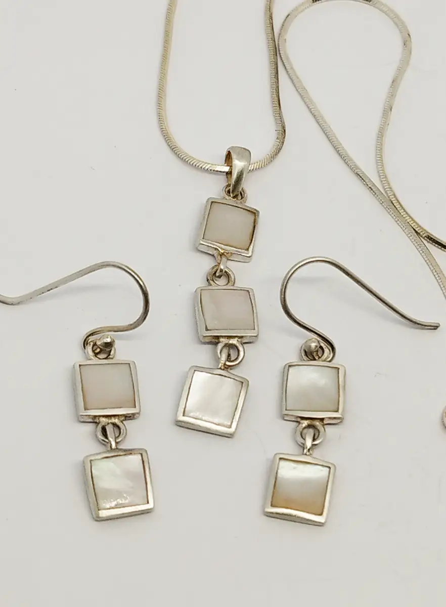 Vintage Silver Hallmarked 925 inlaid mother of pearl necklace & earrings set