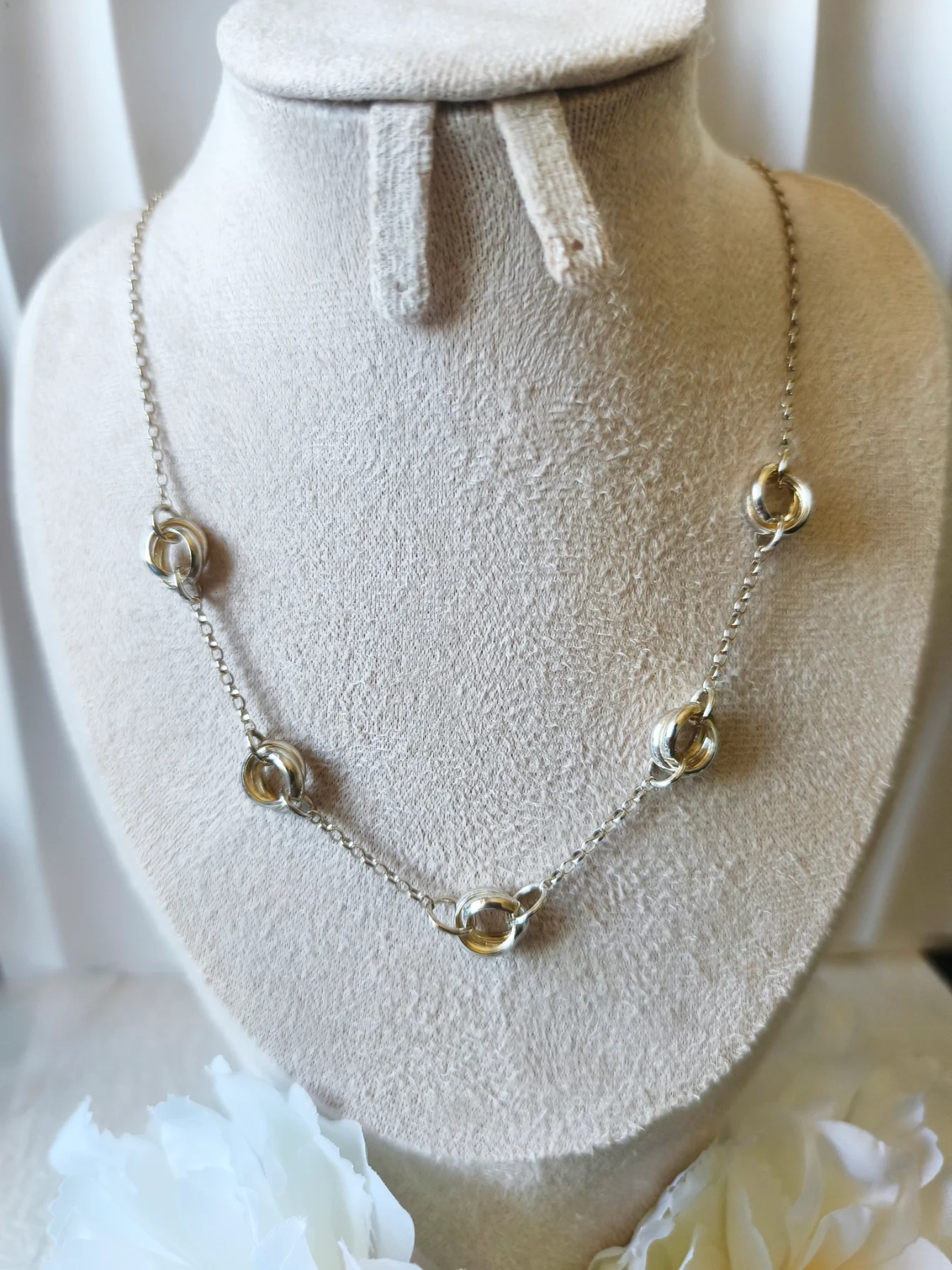 925 silver 5 linked rings necklace
