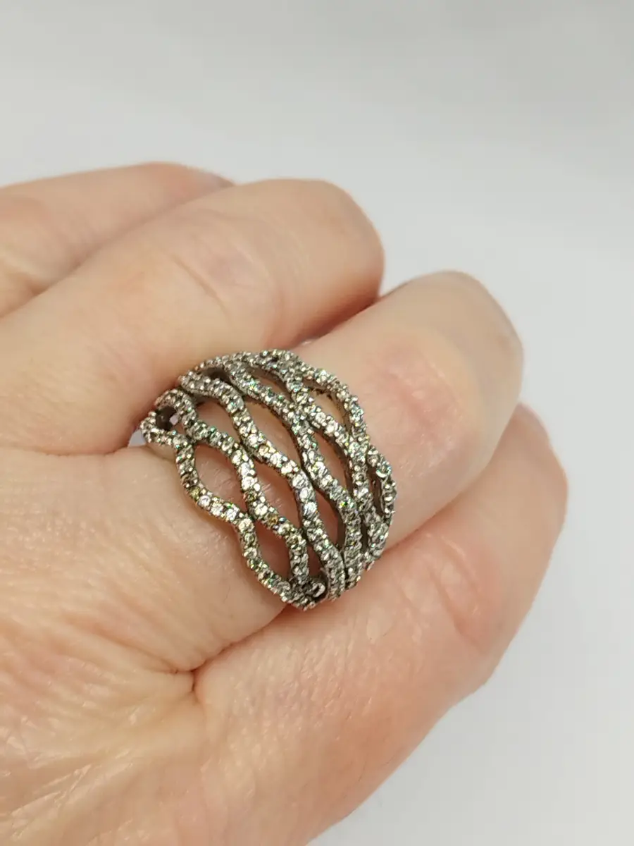 Silver Hallmarked 925 6 row gem ring size K