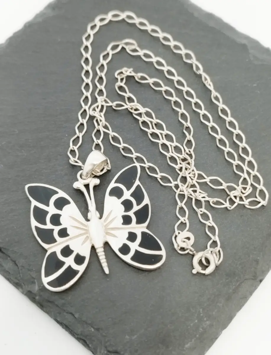 Long Silver Hallmarked 925 butterfly pendant necklace