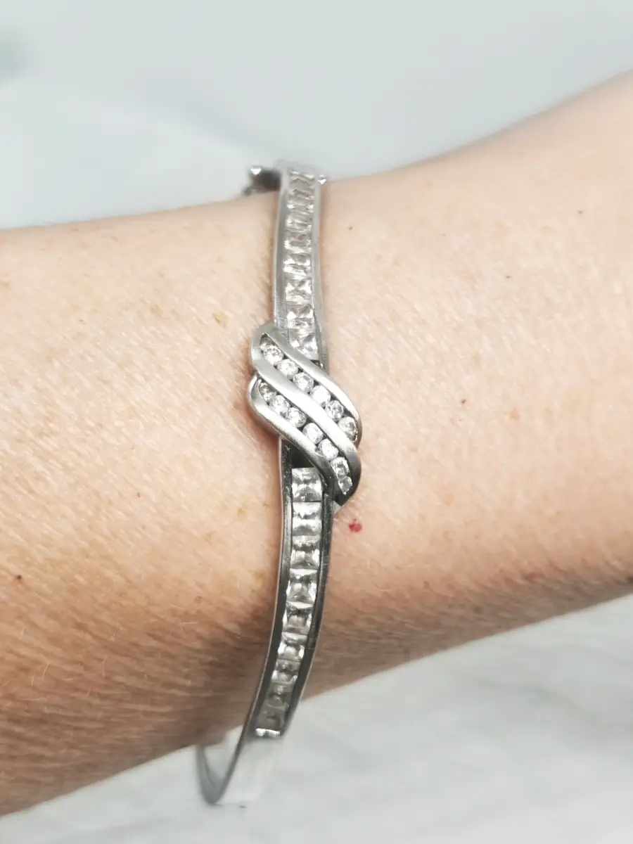 Vintage Silver Hallmarked 925 gem set bypass bangle bracelet