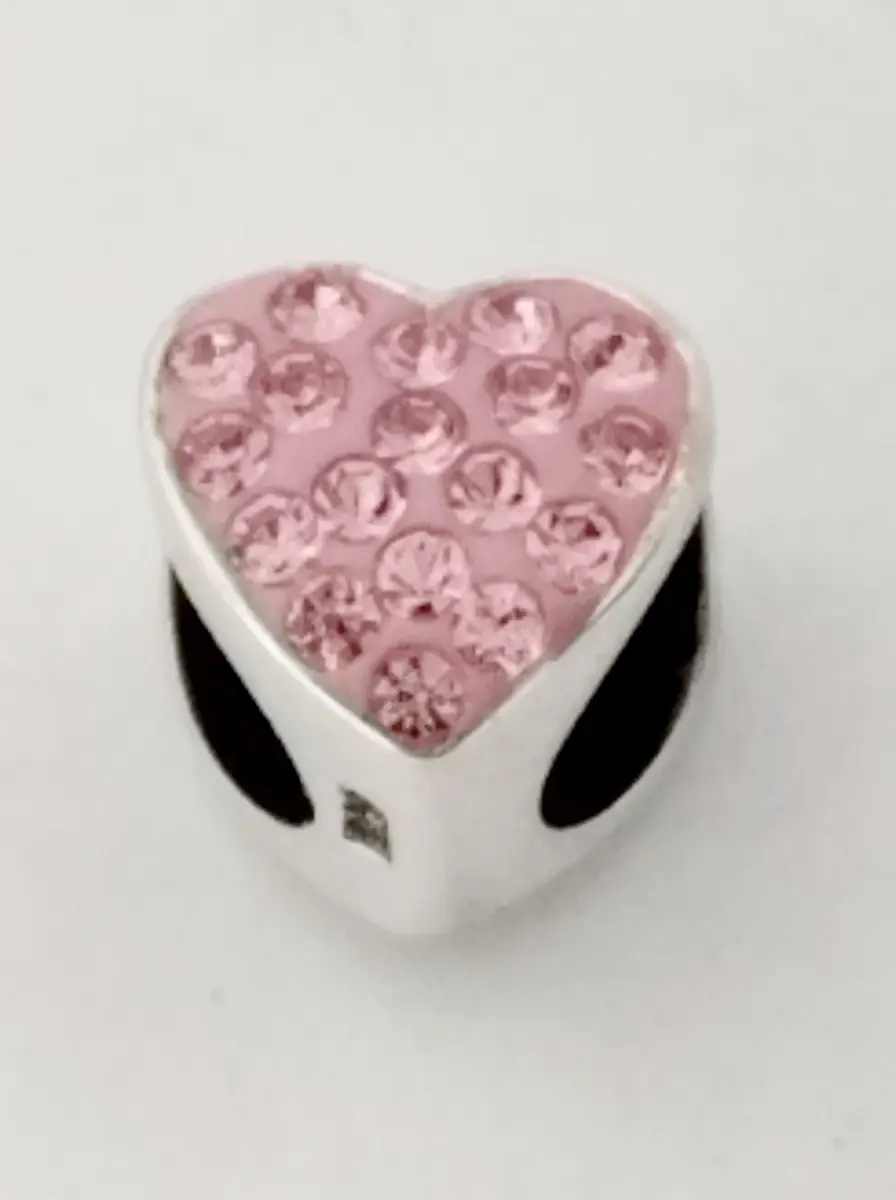Silver Hallmarked 925 pink gem set heart bracelet charm