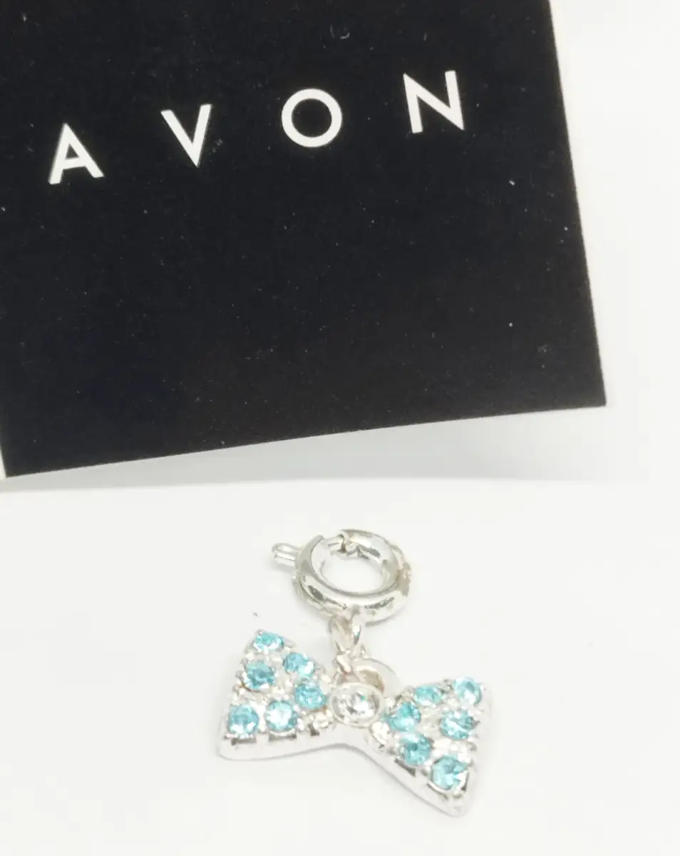 Avon gem set silver tone clip on bow charm