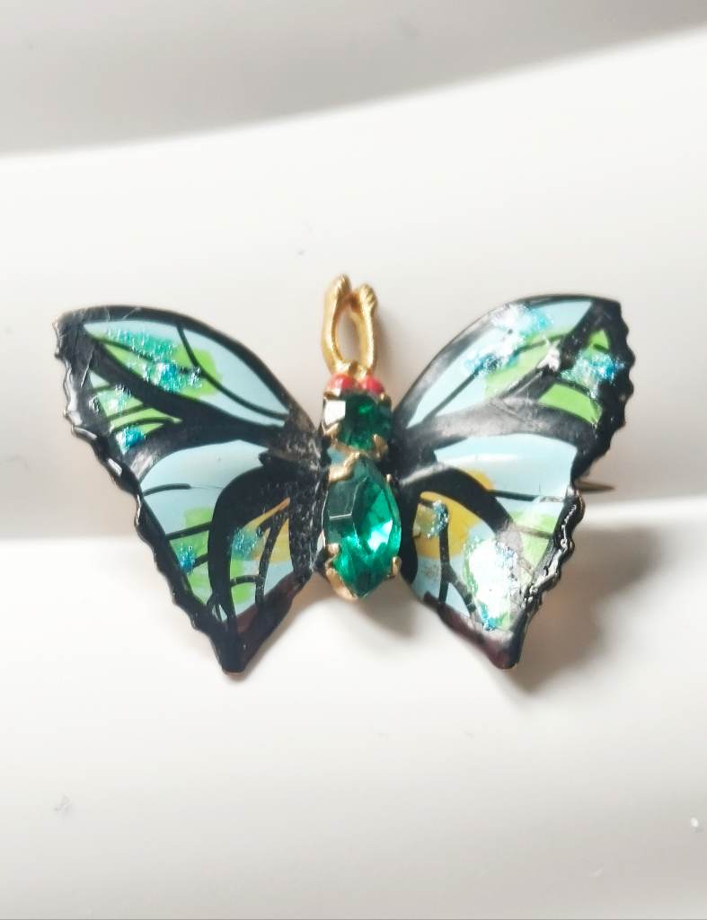 Gold tone & enamel butterfly brooch
