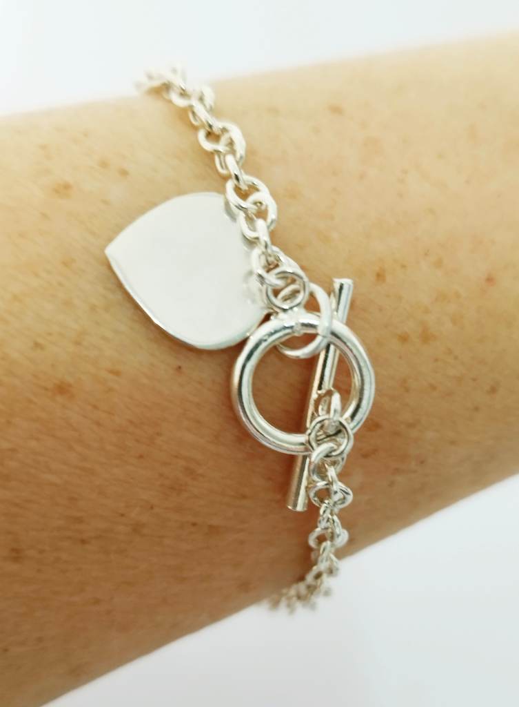 Silver 925 hallmarked heart tag toggle bracelet