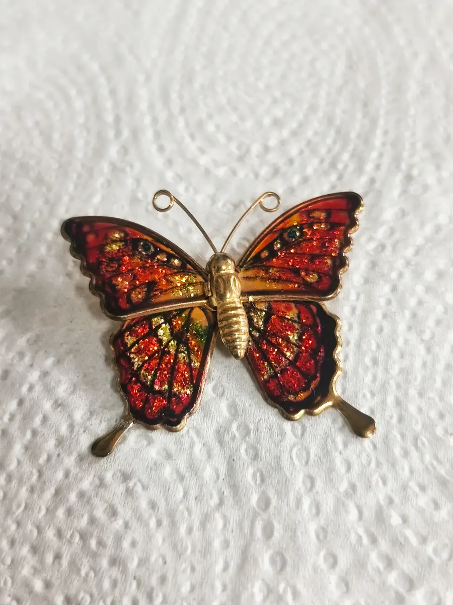 Gold tone & resin butterfly brooch