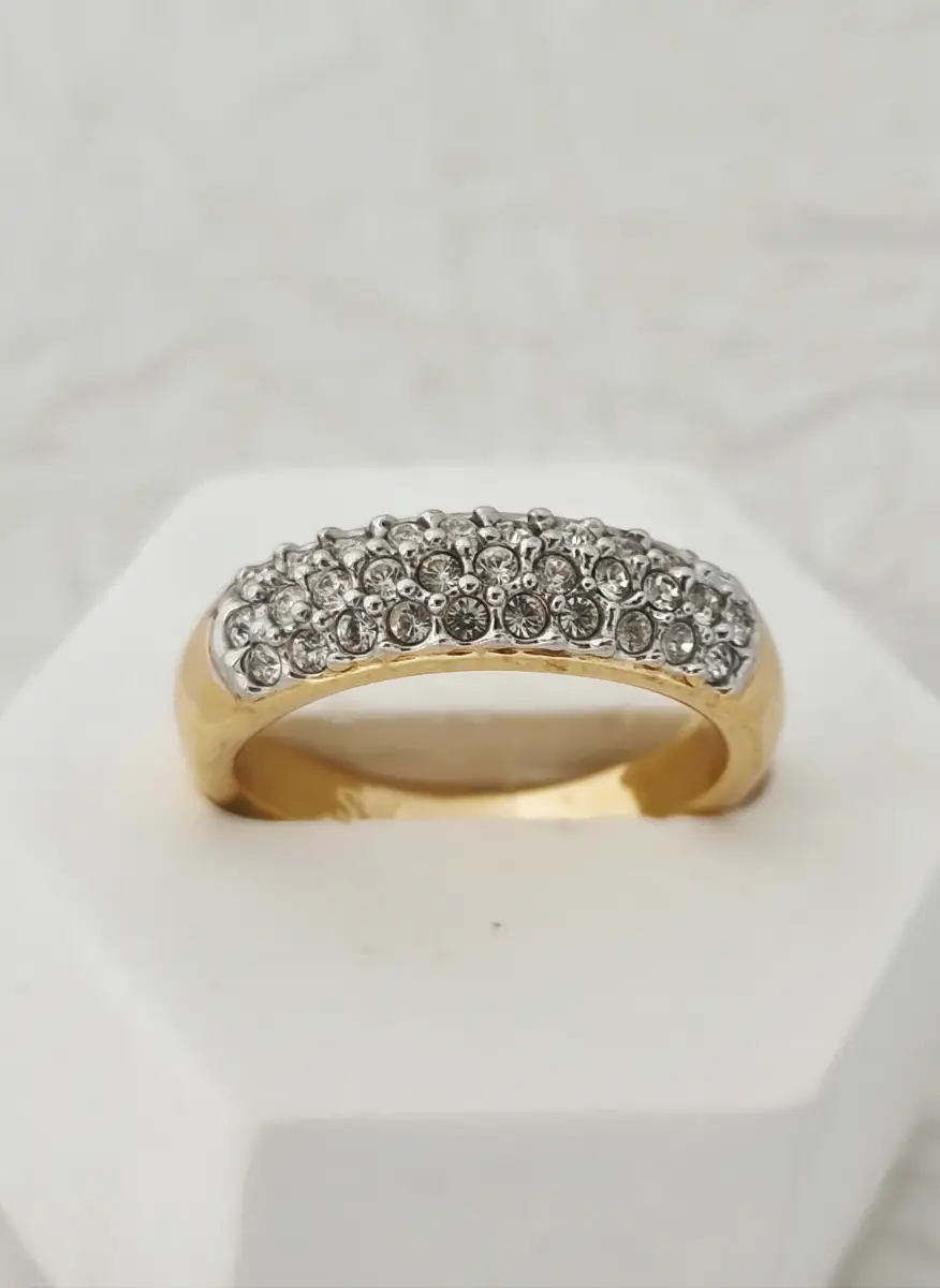 Gold tone gem set pave costume ring size L