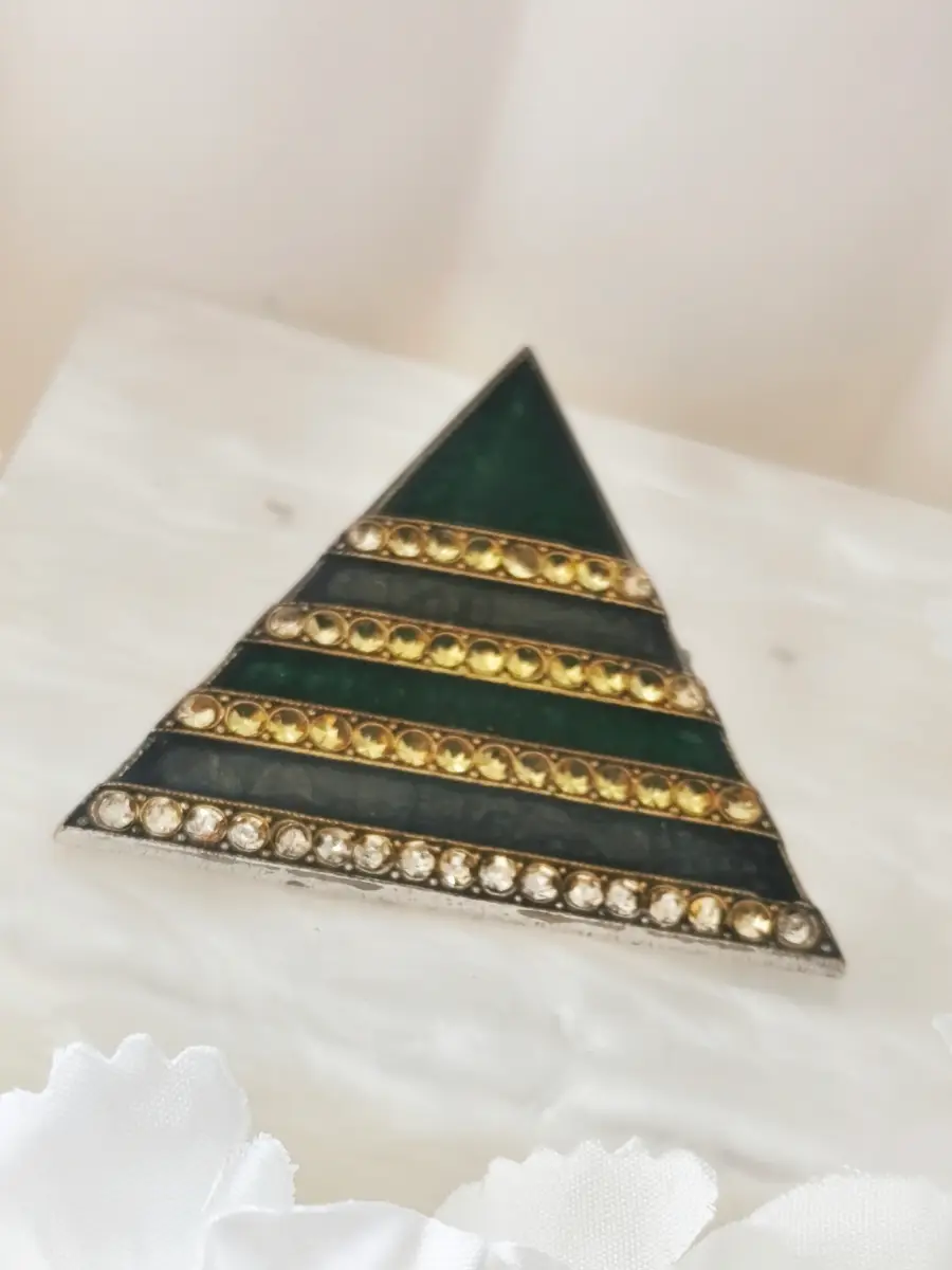 Vintage art deco triangular brooch with enamel & gems
