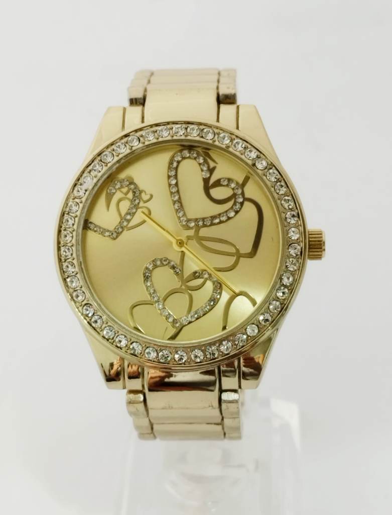 Ladies gold & silver tone heart embellished watch