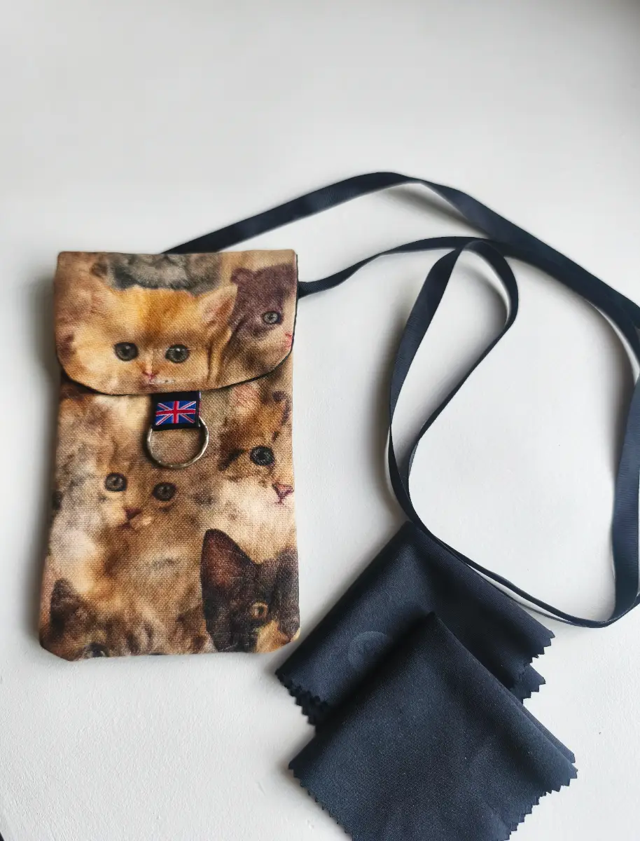 Cute cat fabric glasses case holder with strap