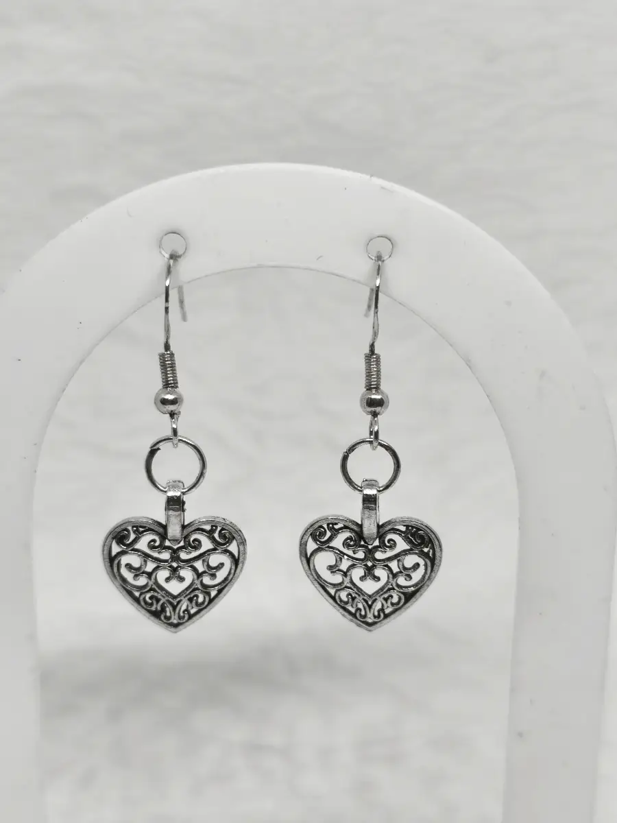 Silver 925 Earhooks Filigree Heart drop earrings
