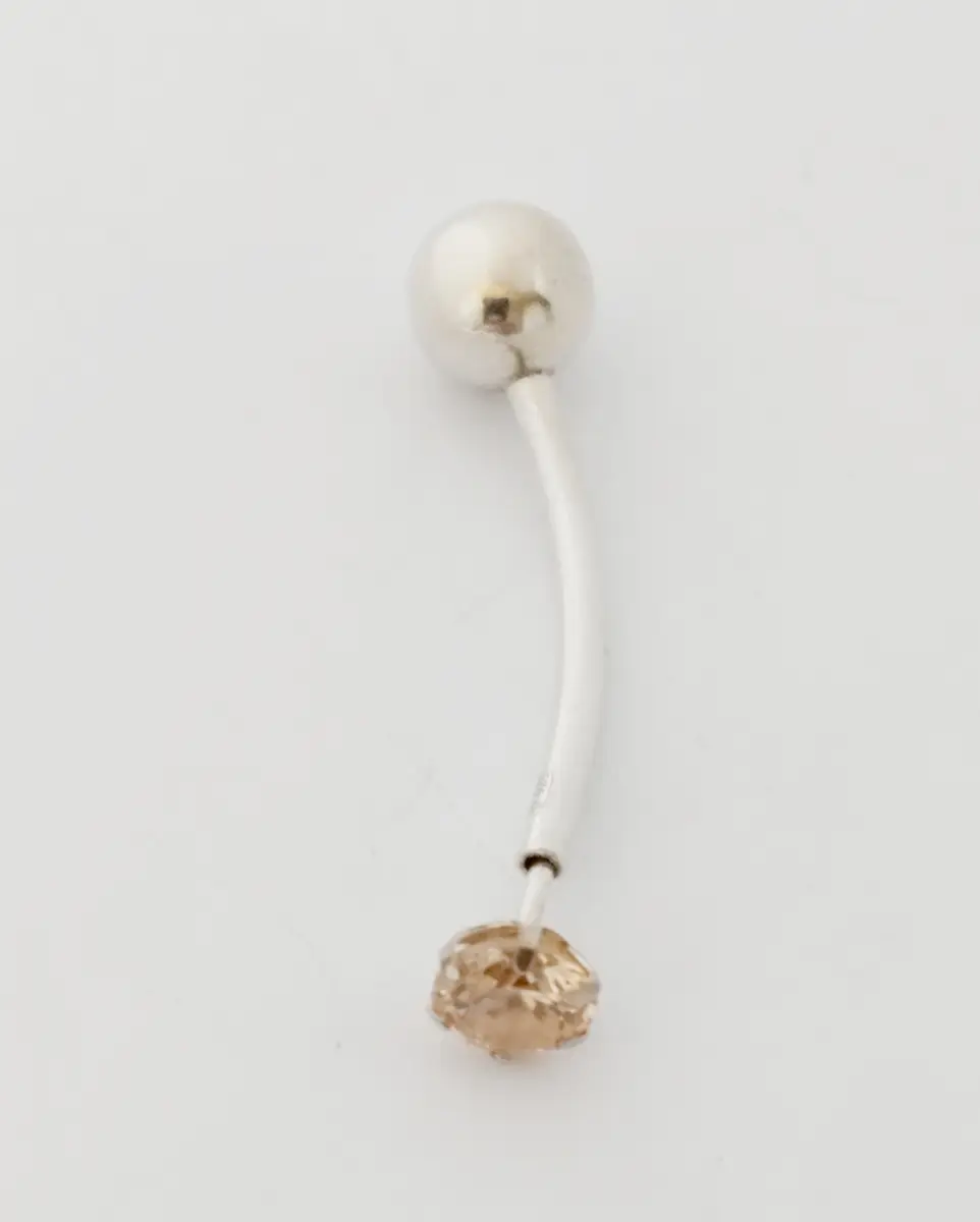 Real silver belly bar with gem