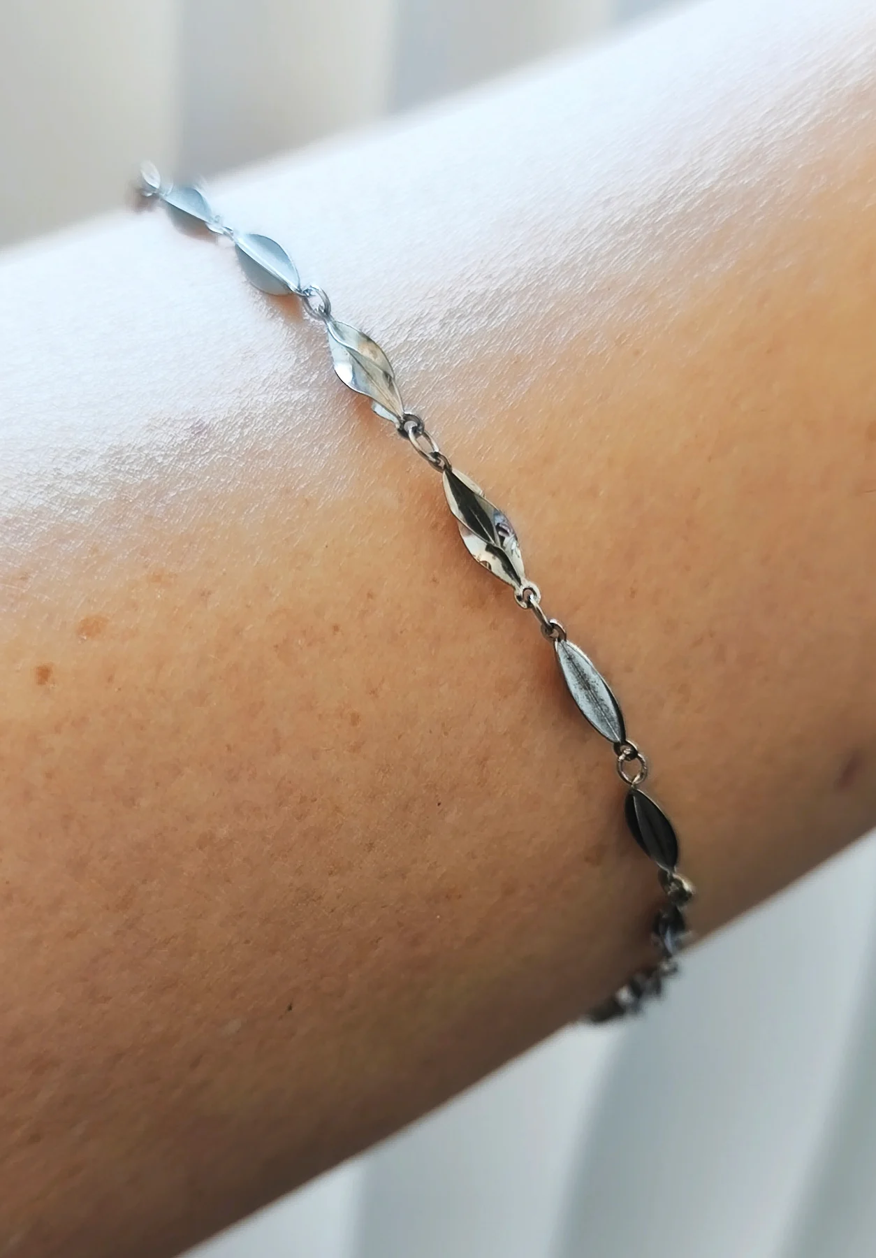 Silver 925 leaf link ankle chain