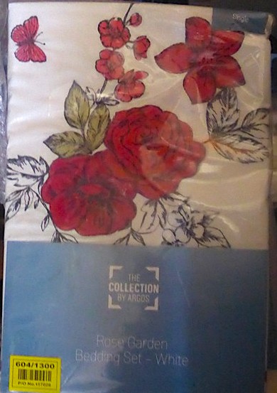 Argos Rose Garden Single Bed Duvet Cover Set + Pillowcase White Red