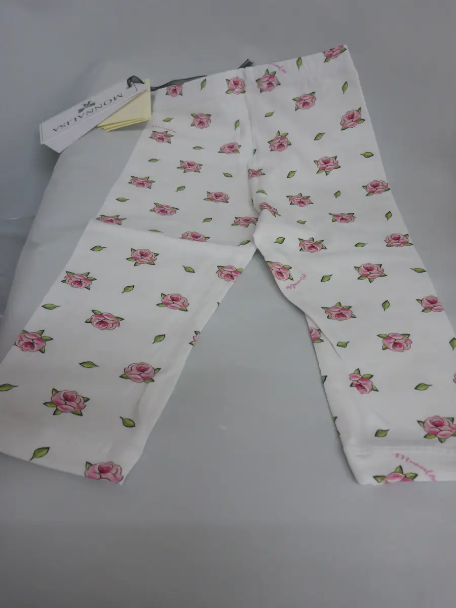 Monnalisa Girls Baby Child Leggings Jersey ST. Bocciolini White St Roselline Bianco 18M