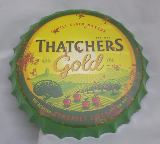 Cider Gold Bottle Top Cap Metal Hanging Wall Decoration 40cm