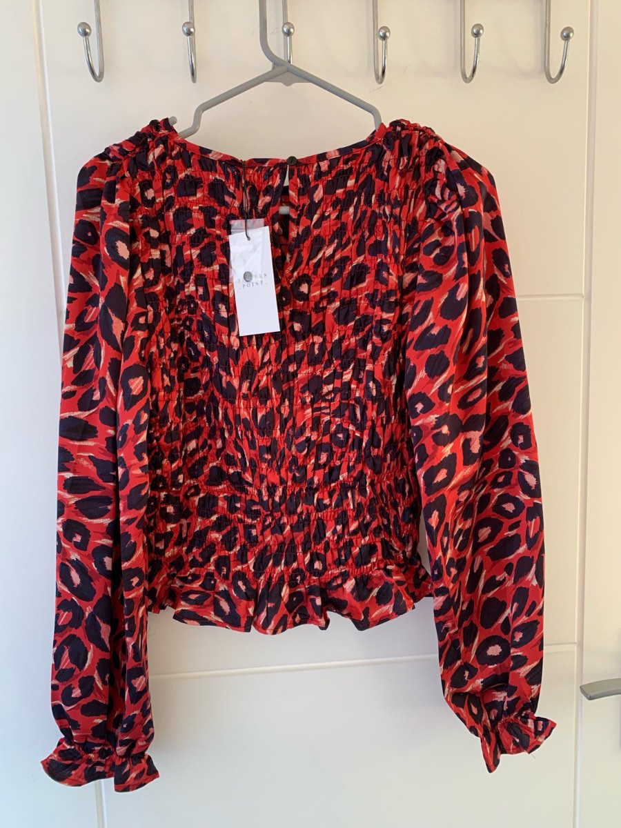 Leopard animal print silky satin blouse red blue black m sisters point John Lewis