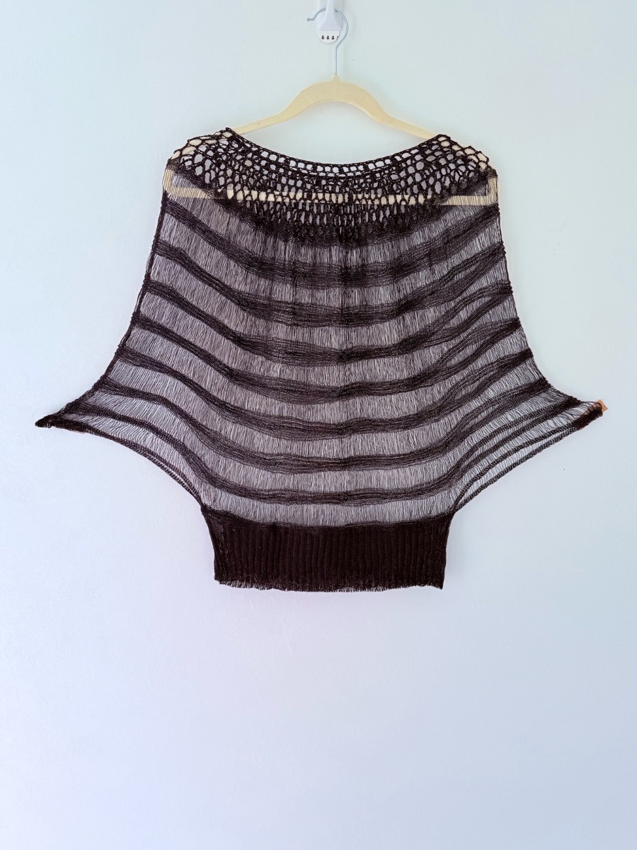 Y2K style black crochet knit macrame batwing jumper top
