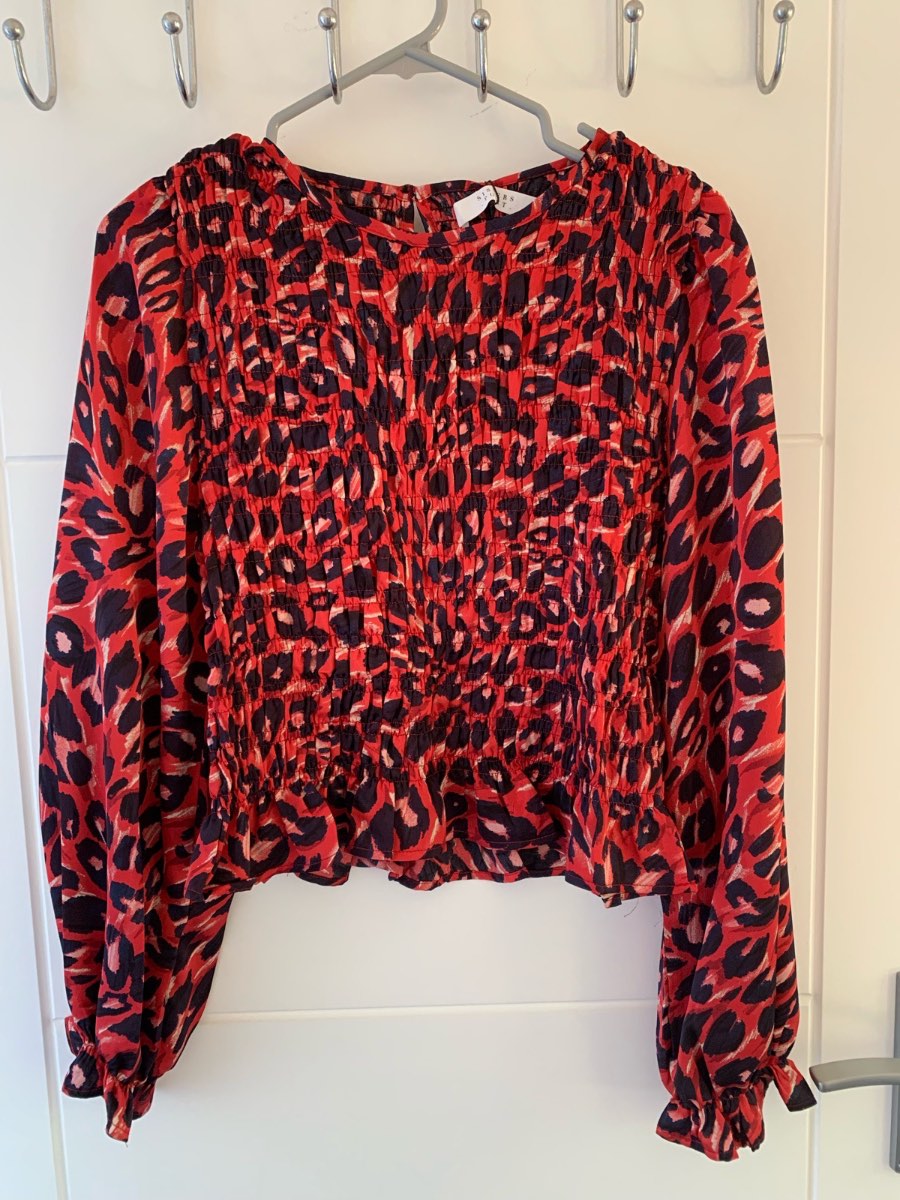 John leis concession sisters point red satin leopard print blouse top s