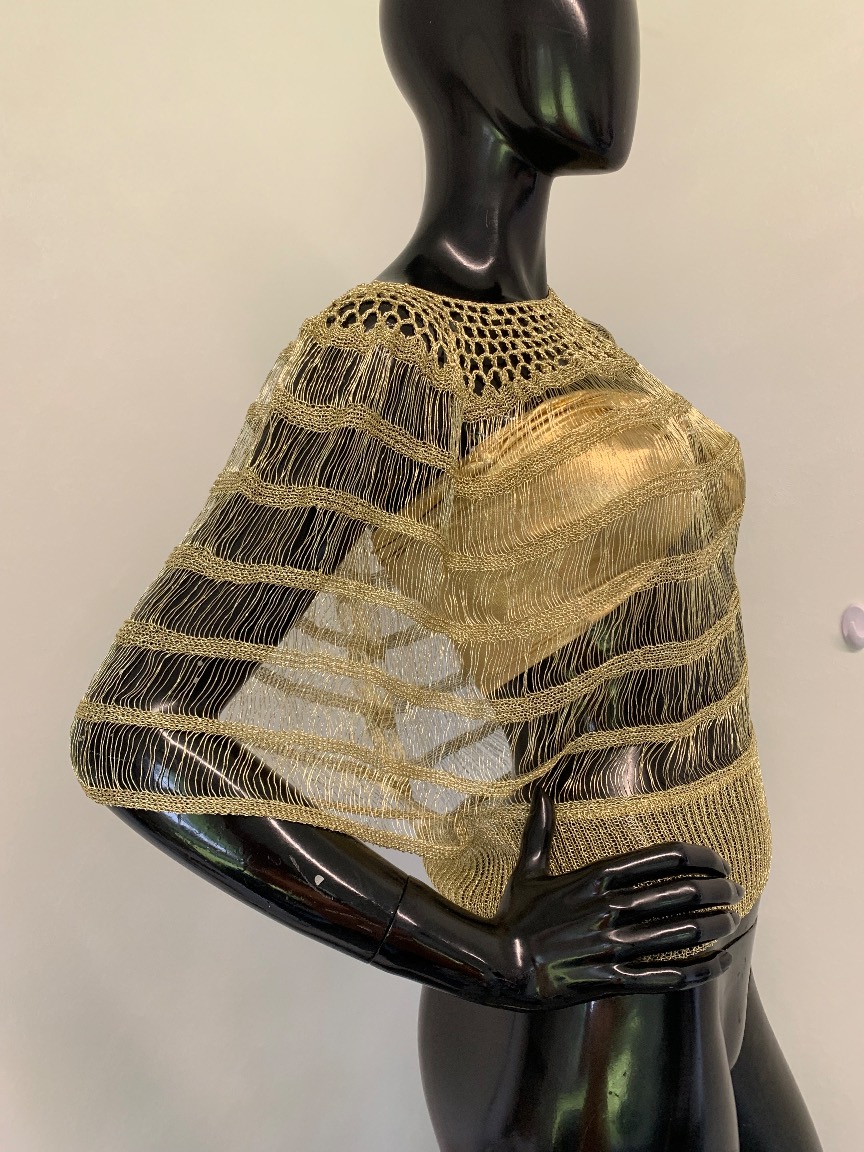 Gold crochet knit batwing jumper beach cover up top