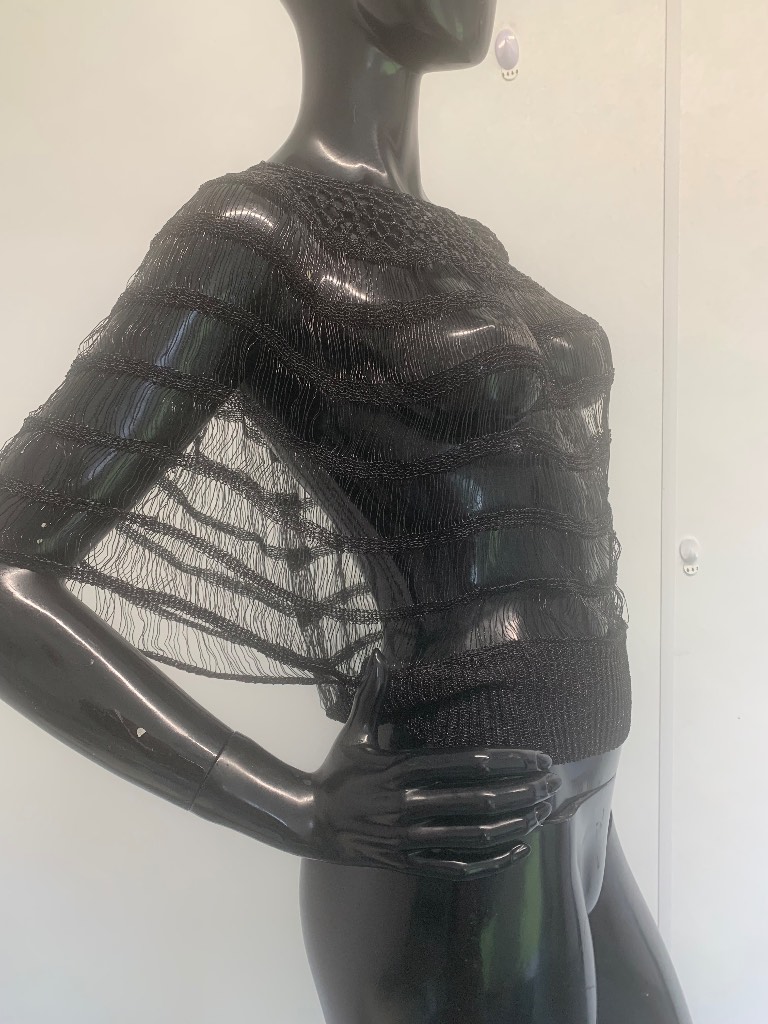Black crochet knit batwing cover up jumper top s