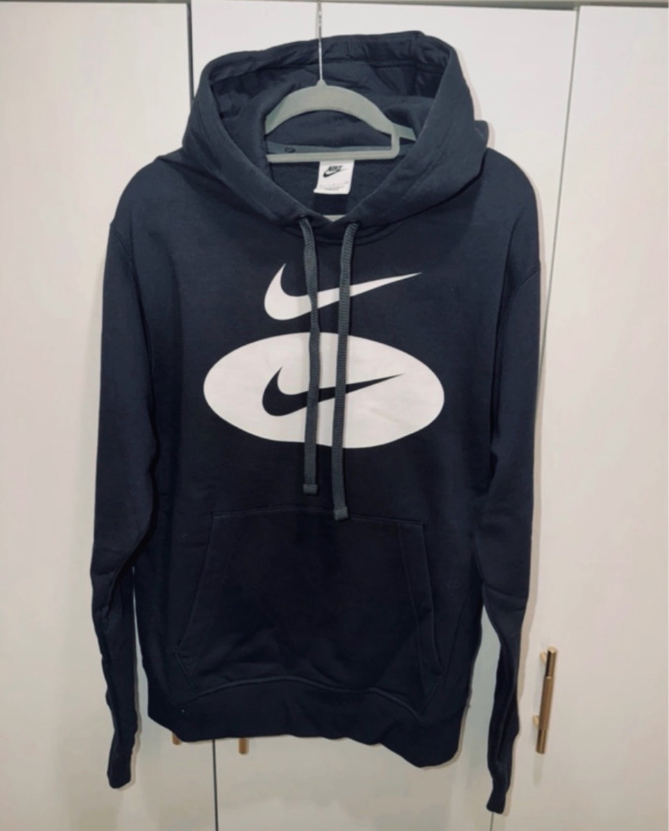 Nike Black Logo Hoodie Size S Pullover Sweatshirt Kangaroo Pocket