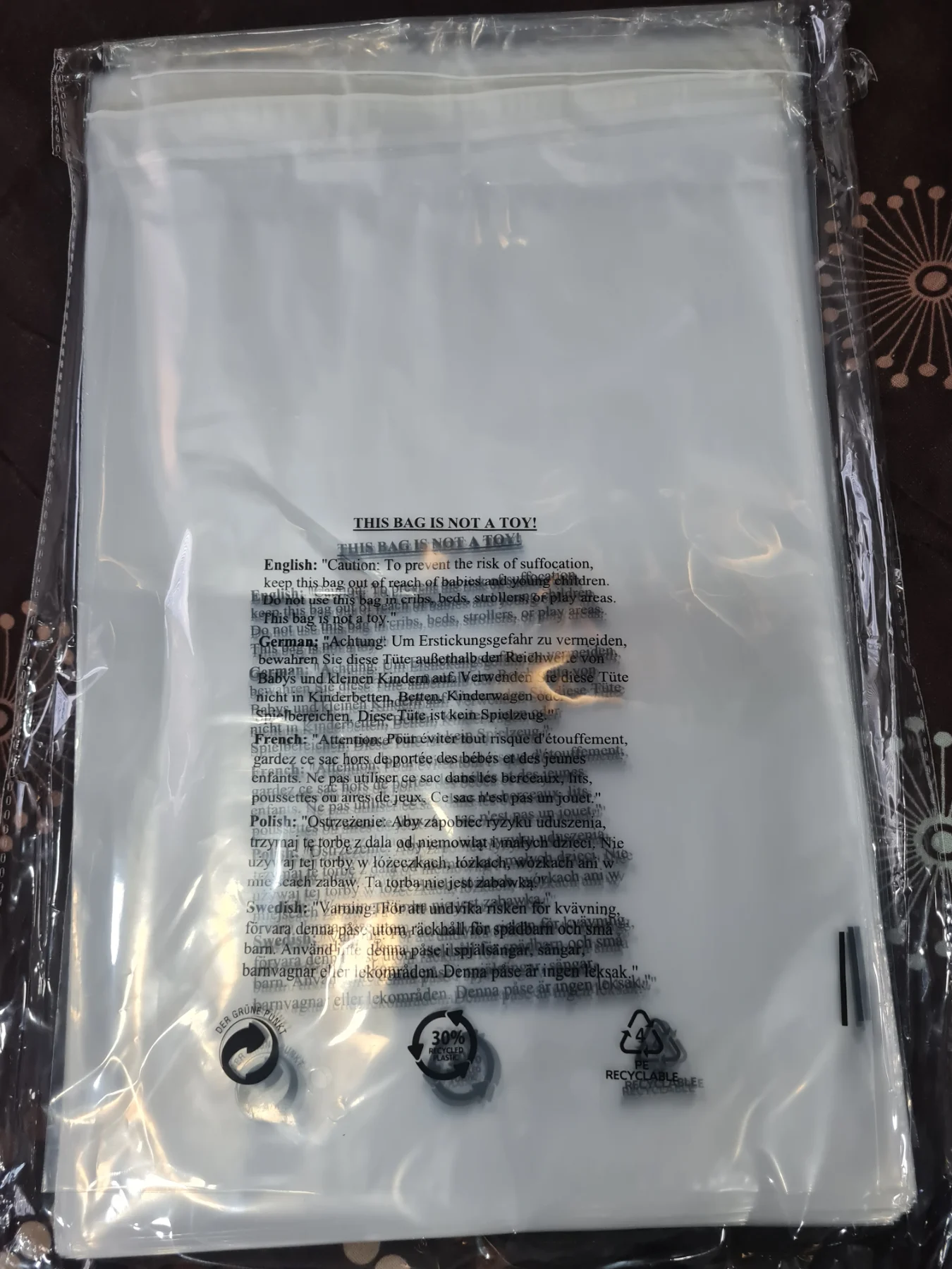 9x12 inches clear self adhesive clothing bags