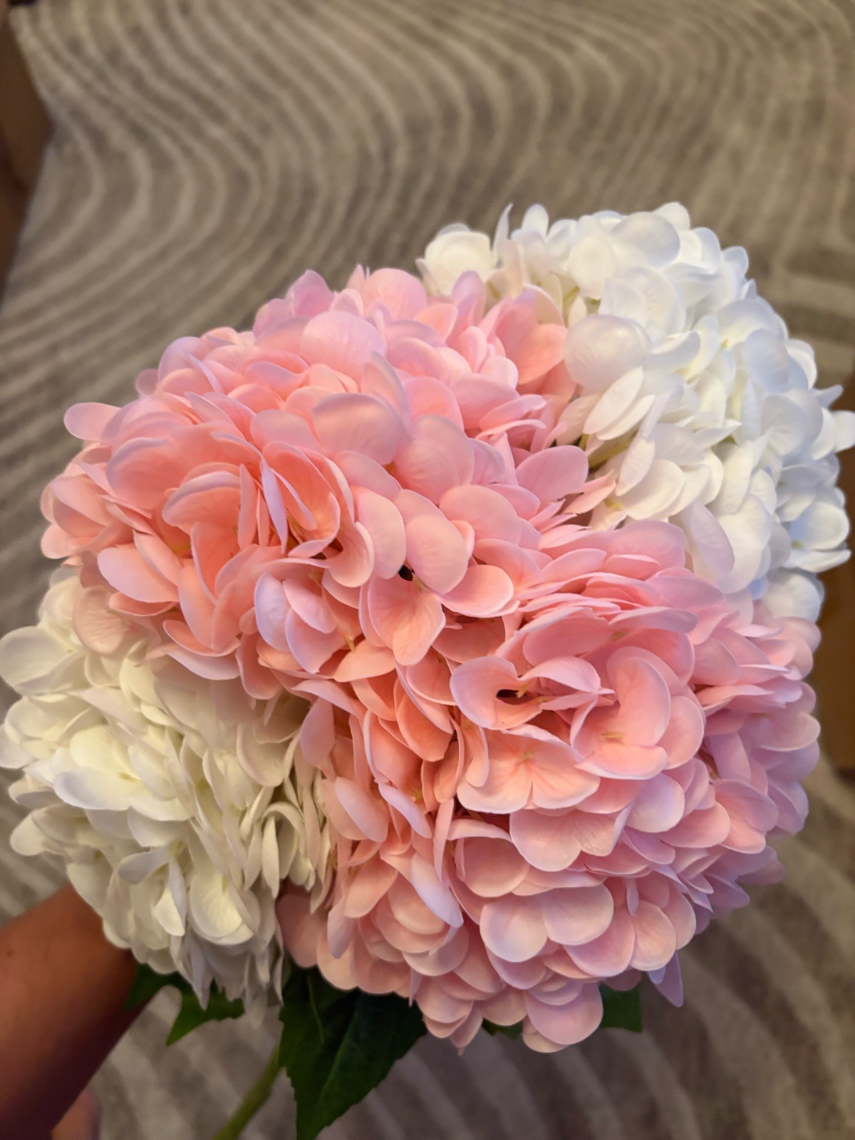 Pink and White Artificial Hydrangea Flower Stems - Set of 4