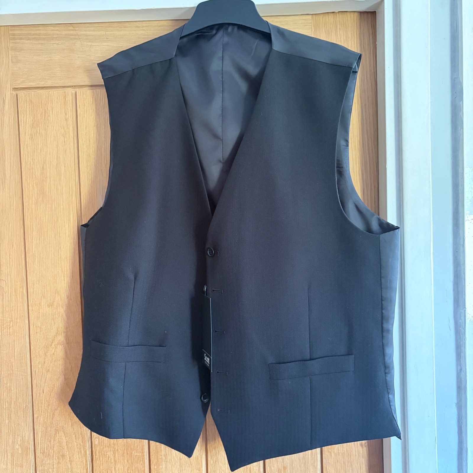 Scott By The Label Mens Black 100% Wool Waistcoat Vest 44R EU 54 Regular BNWT Formal Brand new with t