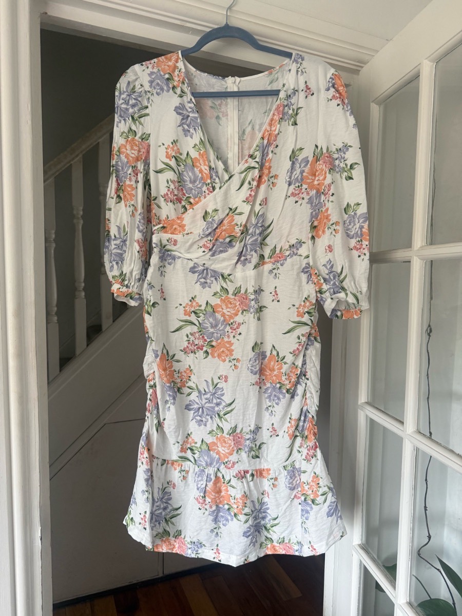 White peach flowers midi dress