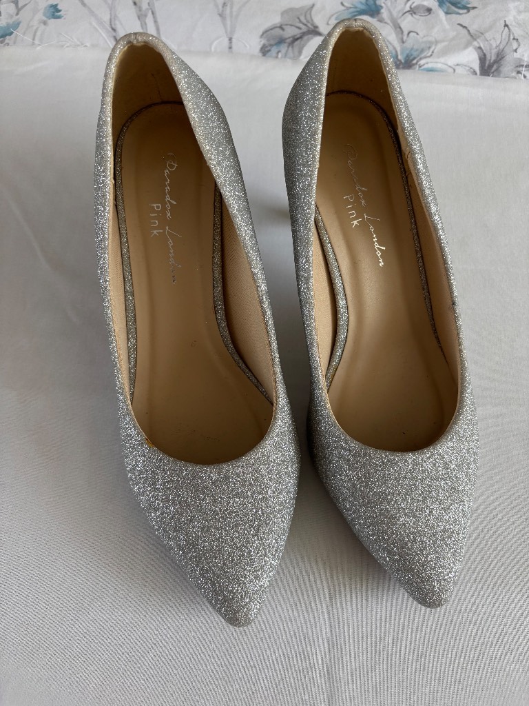 Paradox London Silver Glitter Court Shoes Size 37 UK 4