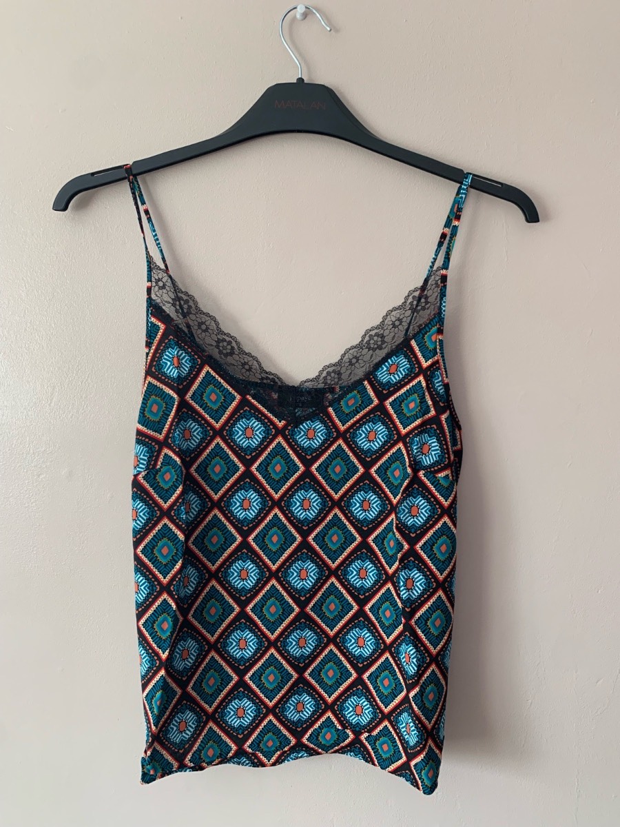 BNWOT Papaya Geometric Print Lace Trim Cami Size 8 Blue Orange Summer Holiday
