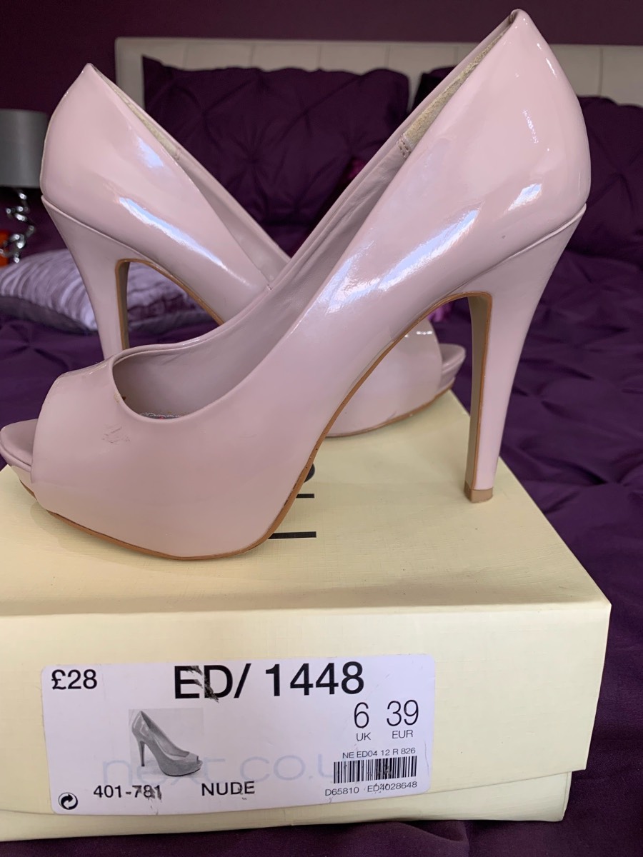 Next Nude Patent Peep Toe Platform High Heels Size 6 Summer Wedding Party Races