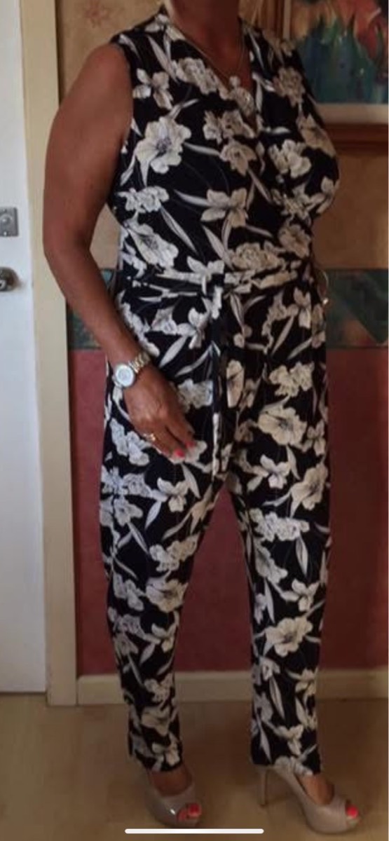 Wallis Black Floral Wrap Jumpsuit UK 16 Occasion Holiday Wedding Races Evening