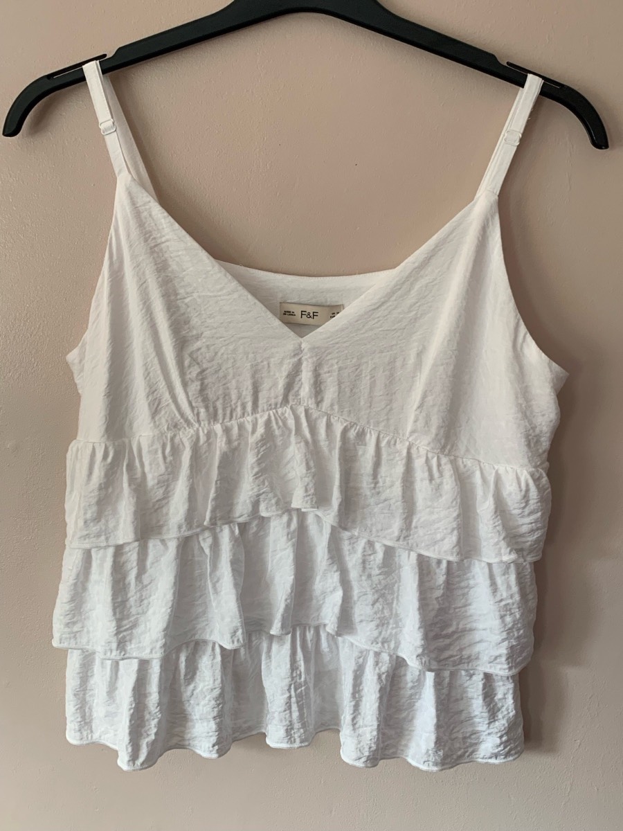BNWOT F&F White Tiered Ruffle Cami Top UK 14 Textured Strappy V-Neck Vest