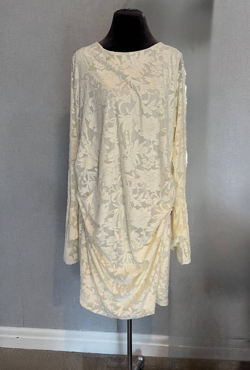 Boohoo Ivory Low Back Flare Sleeve Dress size 26 (please read description)