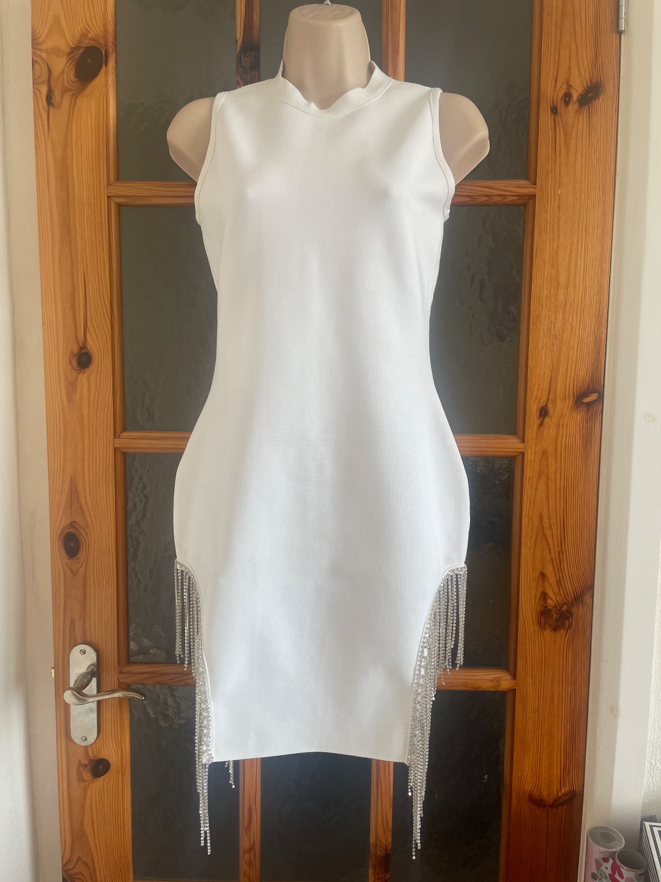 White F & P diamanté tassels bodycon