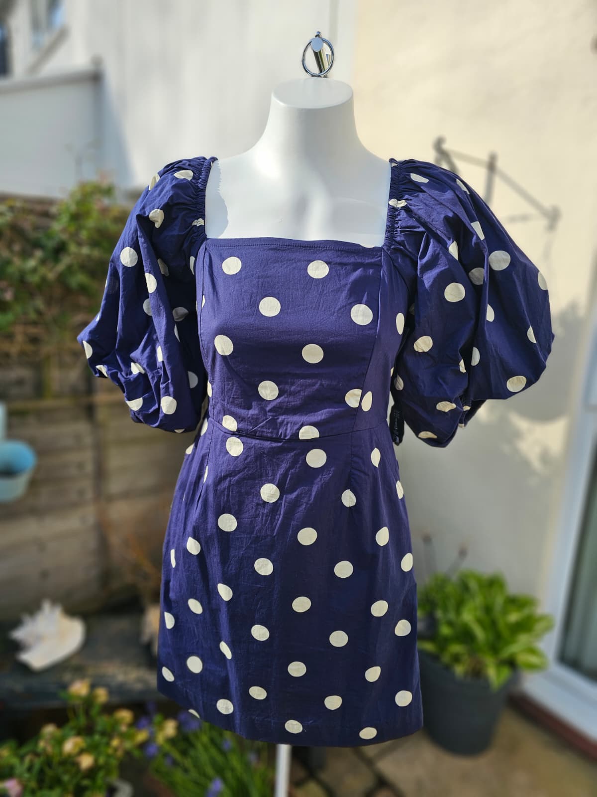 Joanie Women's Penny Polka Dot Print Square Neck Puff Sleeve Dress - UK 8