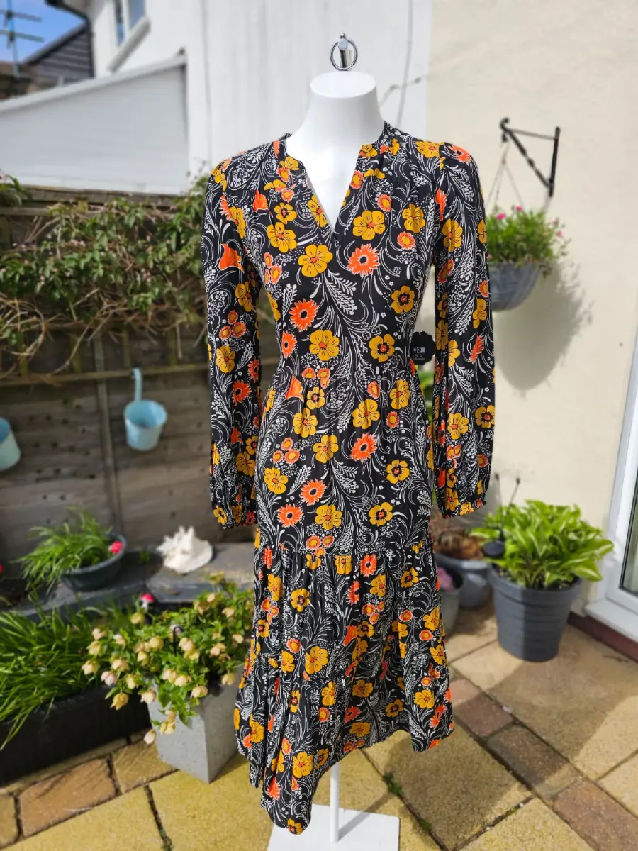 Joanie Cady Floral Print Long Sleeve Smock Midi/Maxi Sleeve Dress S/Small/8