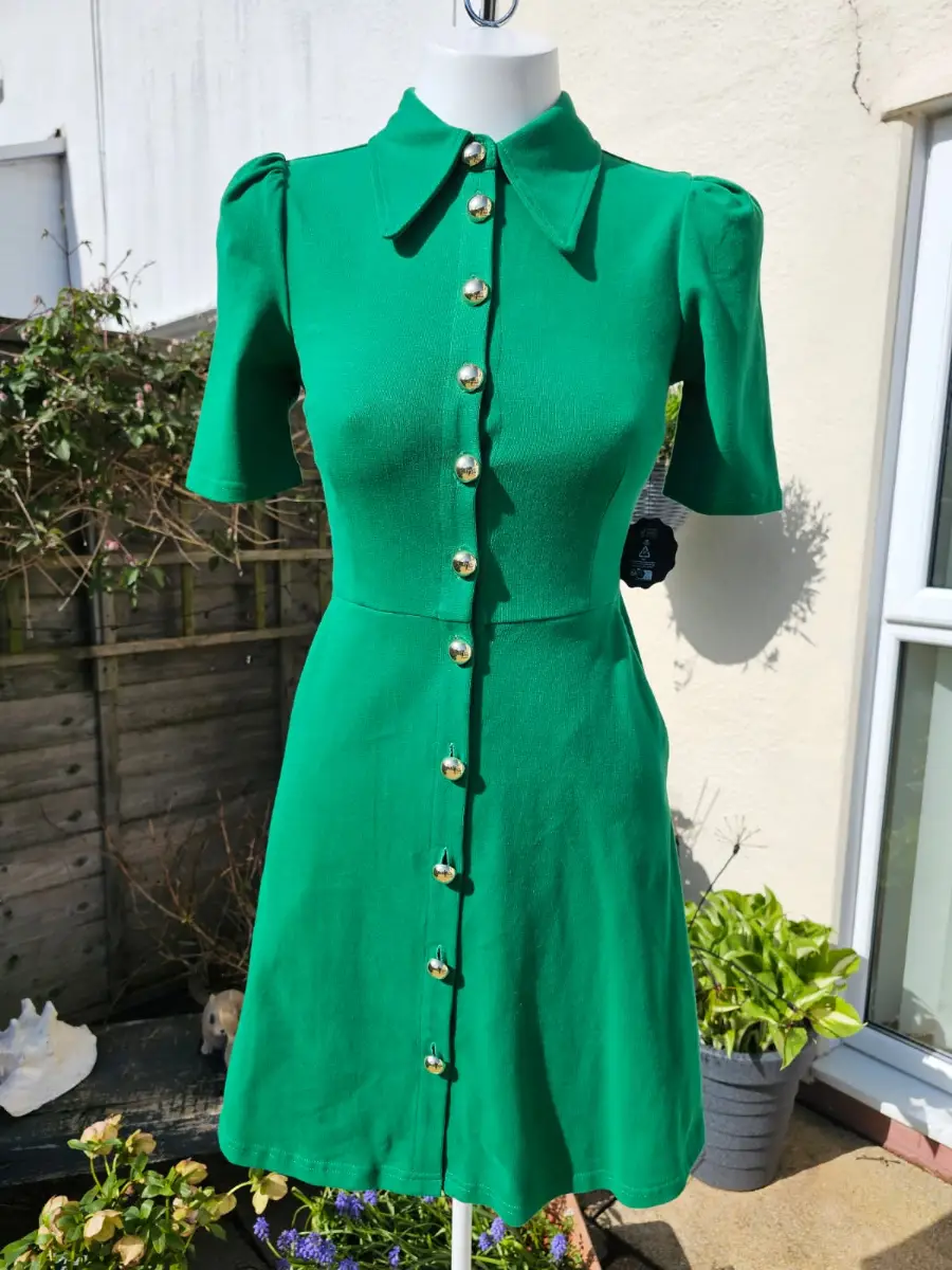 Joanie Womens Colton Jersey Shirt Organic Cotton Button-Down Dress - UK 8 -Green